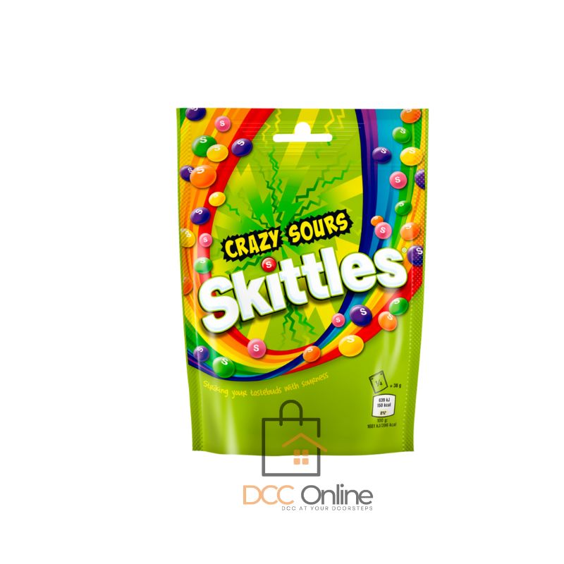 Skittles Crazy Sours Fruit Flavour Tangy Chewy Candy Pouch